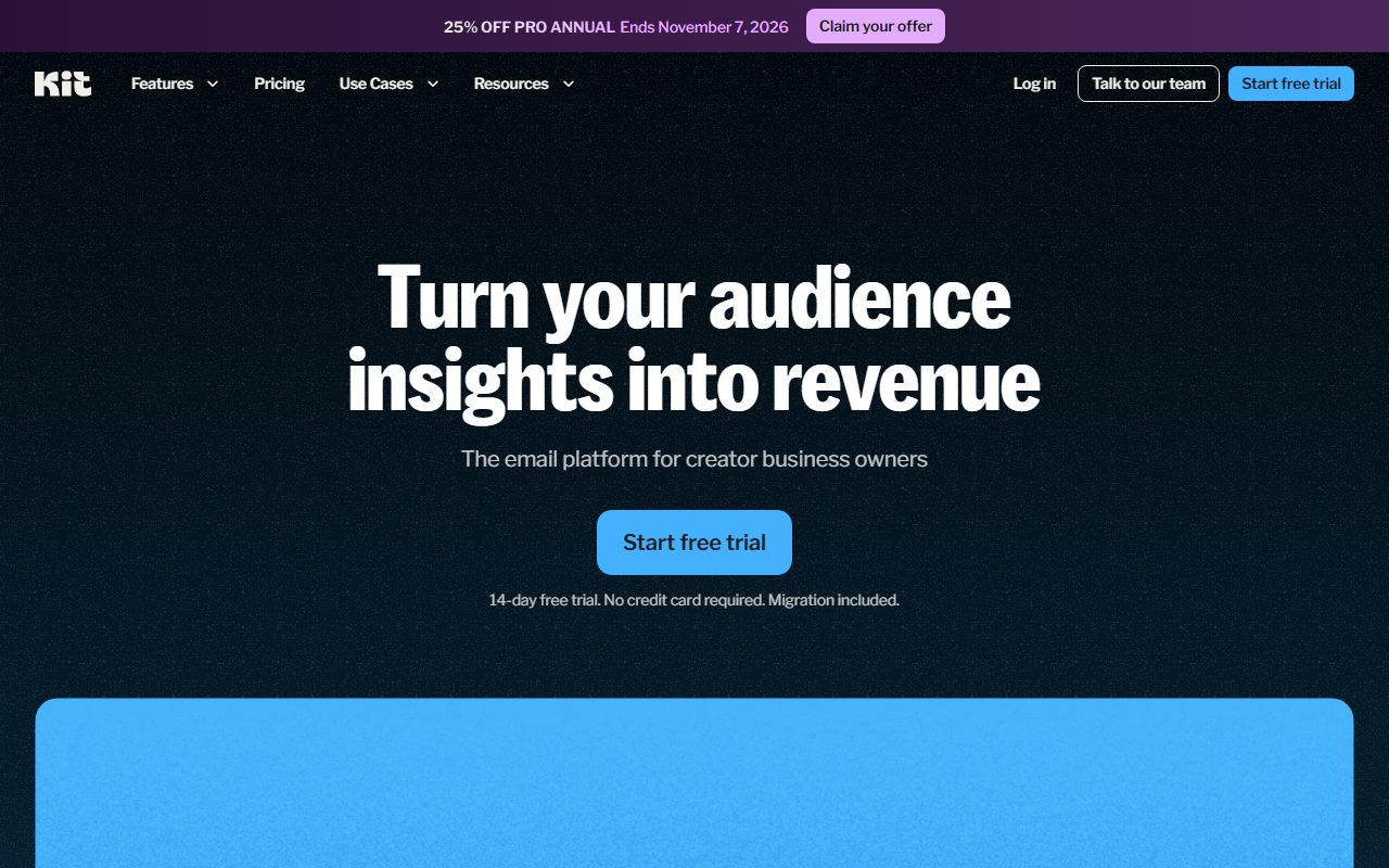 kit.com homepage, captured October 7, 2026.