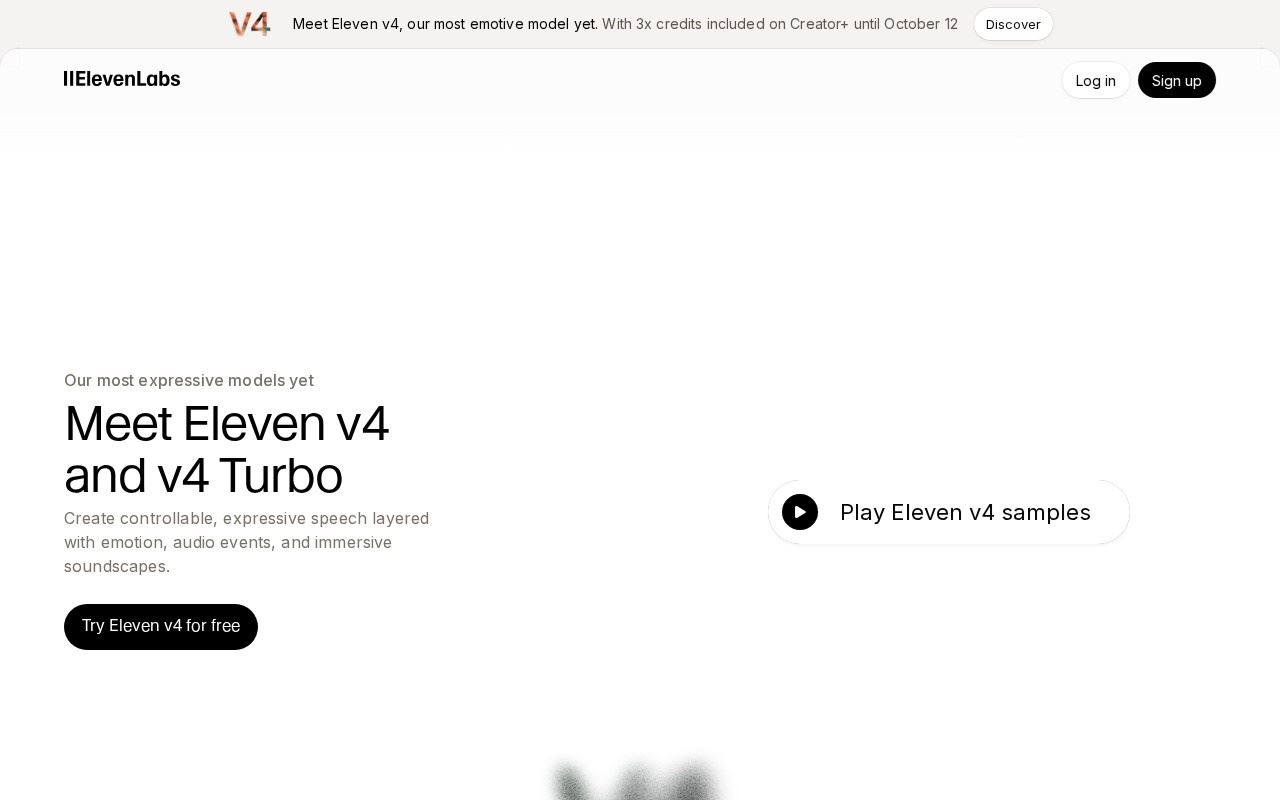 The Eleven v4 product page at elevenlabs.io/v4, captured October 13, 2026.
