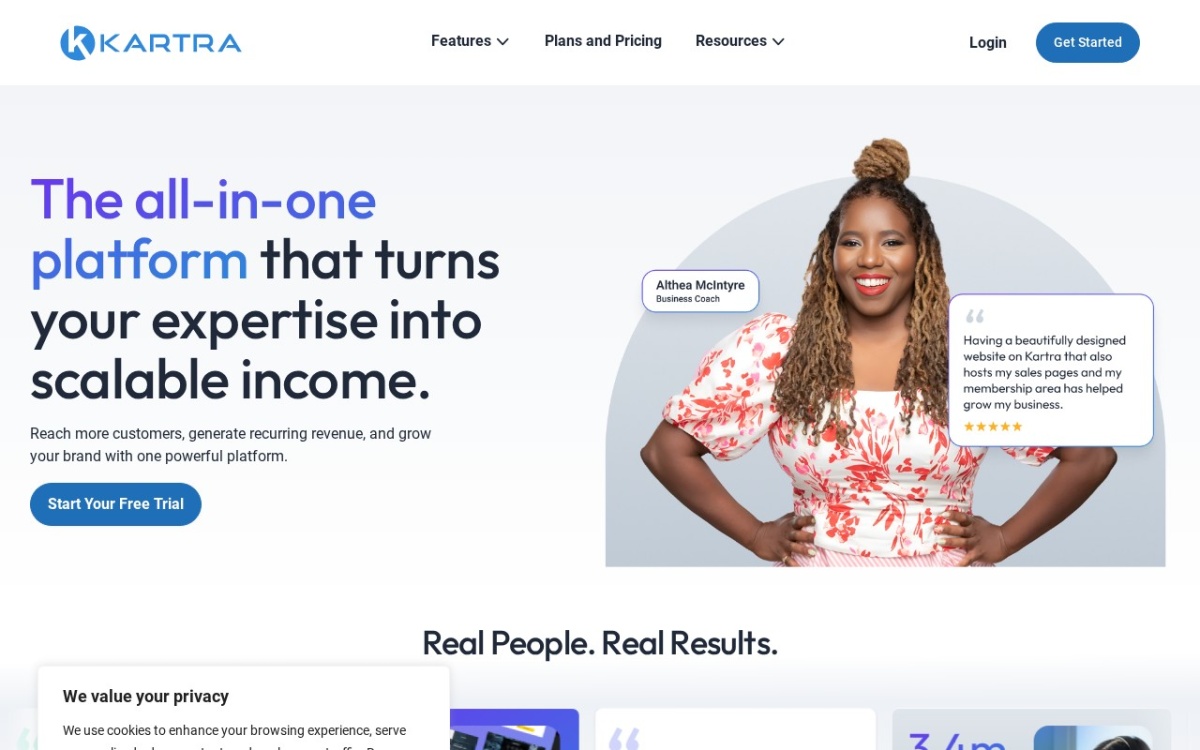 kartra.com homepage, captured 9 September 2026.