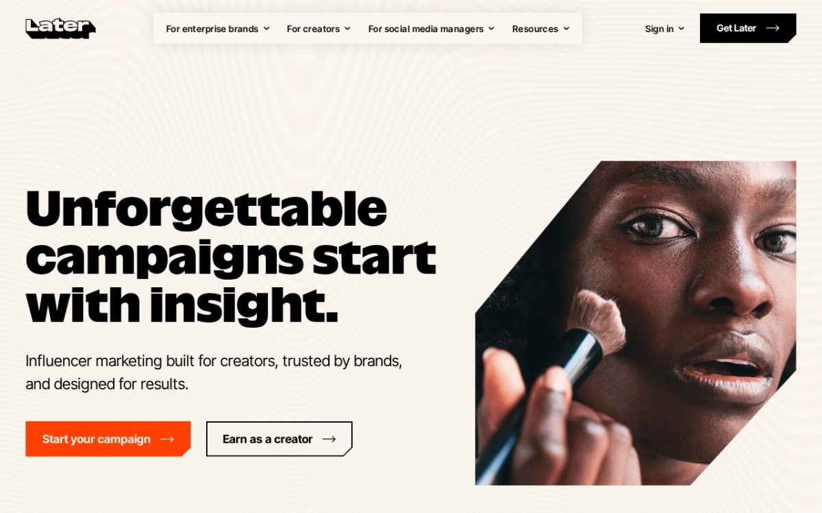 later.com homepage, captured 9 September 2026.