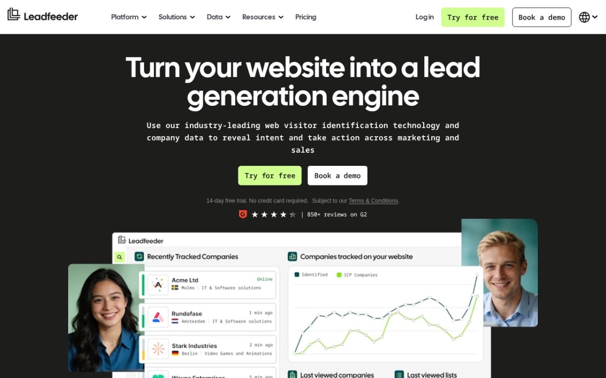 leadfeeder.com homepage, captured 9 September 2026.