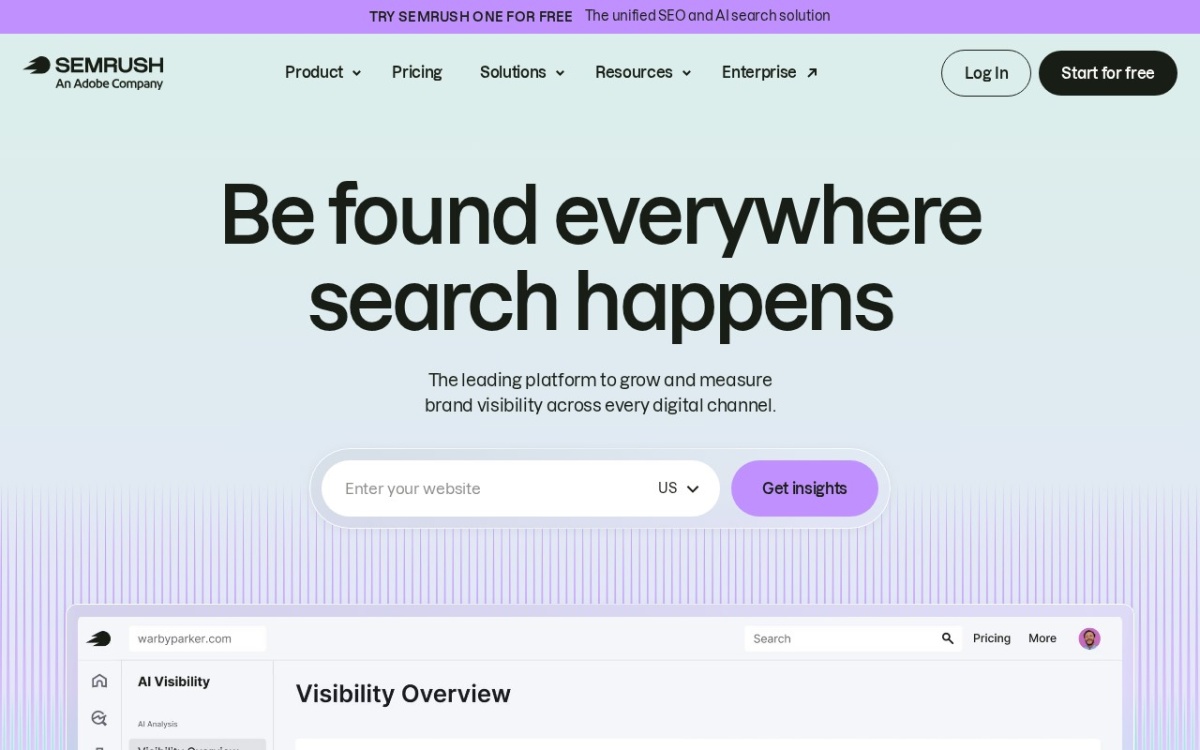 semrush.com homepage, captured 9 September 2026.